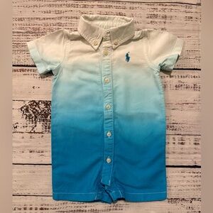 Ralph Lauren Romper Tie-dye Ombré Turquoise White 3 Months